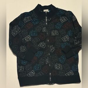 toddler 4t black zip up sweatshirt jacket with retro cassette mix tapes EUC